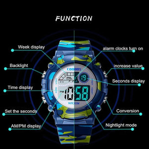Planet Gates COOBOS Kids Watch Camouflage Sports Electronic Digital Watch Waterproof Multi-function LED Watch For Boys Girls Children Watch