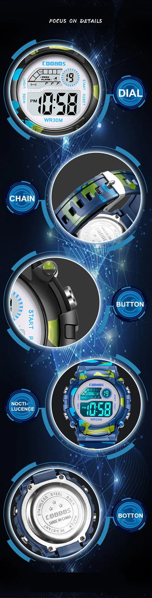 Planet Gates COOBOS Kids Watch Camouflage Sports Electronic Digital Watch Waterproof Multi-function LED Watch For Boys Girls Children Watch