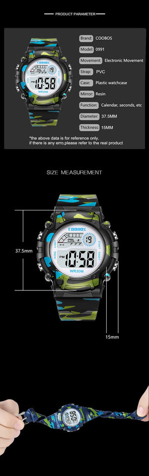 Planet Gates COOBOS Kids Watch Camouflage Sports Electronic Digital Watch Waterproof Multi-function LED Watch For Boys Girls Children Watch