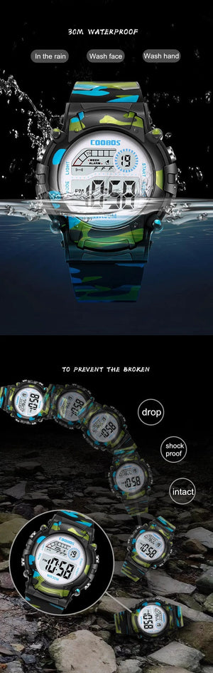 Planet Gates COOBOS Kids Watch Camouflage Sports Electronic Digital Watch Waterproof Multi-function LED Watch For Boys Girls Children Watch