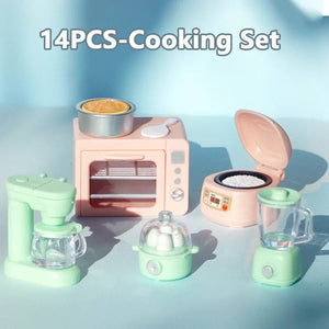 Planet Gates Cooking Set DIY Dollhouse Bear Biscuits 1/12 Miniature Furniture Toaster Oven Mixer Electronic Scale Model Set Kitchen Toys For Girl Gift