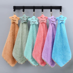 Planet Gates Coral Fleece Creative Star Style/Random Color-1 Pack 1pc Soft and Absorbent Coral Fleece Hand Towel with Lanyard - Perfect for Bathroom and Kitchen Use