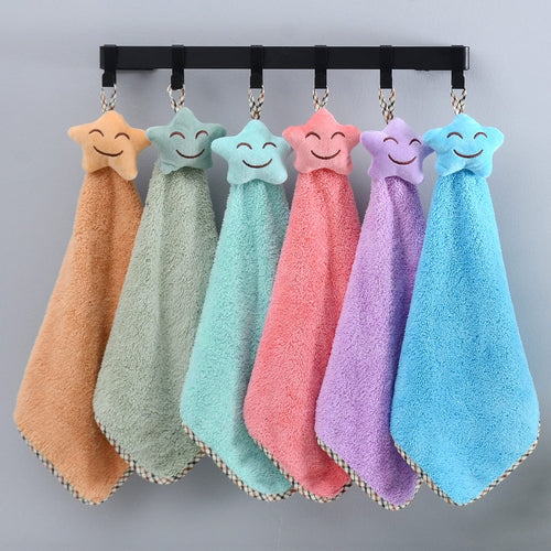 Planet Gates Coral Fleece Creative Star Style/Random Color-1 Pack 1pc Soft and Absorbent Coral Fleece Hand Towel with Lanyard - Perfect for Bathroom and Kitchen Use
