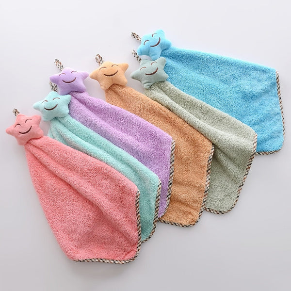 Planet Gates Coral Fleece Creative Star Style/Random Color-1 Pack 1pc Soft and Absorbent Coral Fleece Hand Towel with Lanyard - Perfect for Bathroom and Kitchen Use