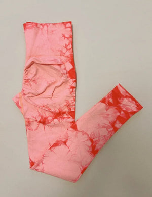 Planet Gates coral red / S Women Tiedye Gym Leggings Seamless Yoga Pants Scrunch Sports Fitness Tights High Waist Workout Training Leggins Drop Shipping