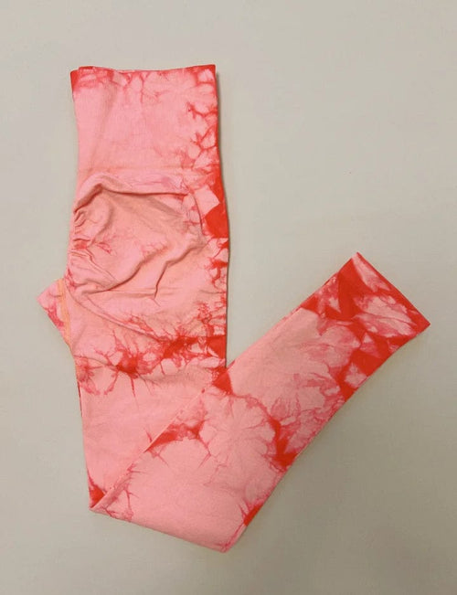 Planet Gates coral red / S Women Tiedye Gym Leggings Seamless Yoga Pants Scrunch Sports Fitness Tights High Waist Workout Training Leggins Drop Shipping