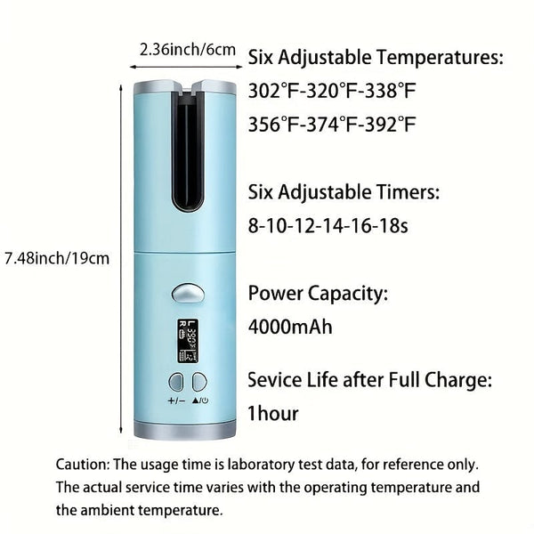 Planet Gates Cordless Automatic Curling Iron - USB Rechargeable, Anti-Tangle, Ceramic Cylinder, Quick Heating, 5-Level Temperature Control - Perfect For Long Hair, Includes Gift Box