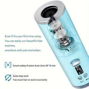 Planet Gates Cordless Automatic Curling Iron - USB Rechargeable, Anti-Tangle, Ceramic Cylinder, Quick Heating, 5-Level Temperature Control - Perfect For Long Hair, Includes Gift Box