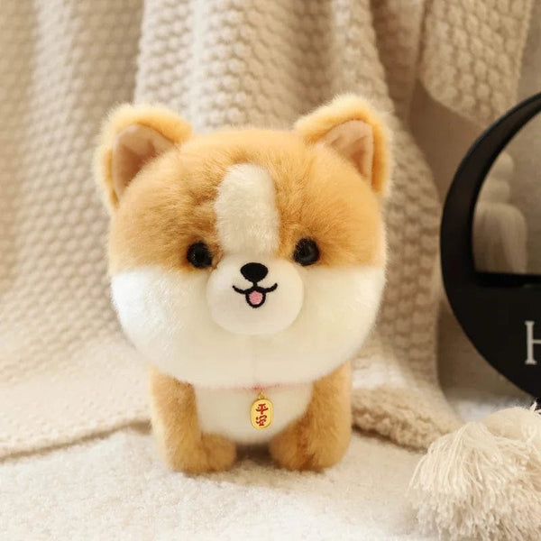 Planet Gates Corgi / 20cm ZU Kawaii Teddy Pets Lifelike Fluffy Puppy Soft Doll Cute Small Chow Pomeranian Corgi Yorkie Plush Toys with Charm Gift For Girl