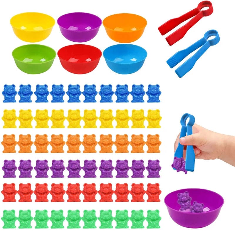Planet Gates Counting Bears Matching Games Color Sorting Bowls Tweezers Preschool Learning Education Montessori Gift Toys for Kids Girls Boys