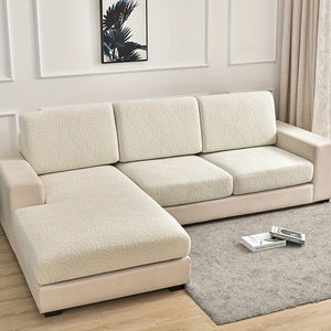 Planet Gates Creamy-white / Plus S (1-Seater) Waterproof Jacquard Sofa Cover Large Leaf Design Retractable Washable Durable Elastic Slipcover for All Seasons Universal Modern Home Decor Furniture Protector