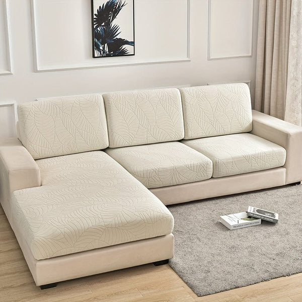 Planet Gates Creamy-white / Plus S (1-Seater) Waterproof Jacquard Sofa Cover Large Leaf Design Retractable Washable Durable Elastic Slipcover for All Seasons Universal Modern Home Decor Furniture Protector