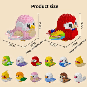 Planet Gates Creative DIY Cartoon Cute Birds, Parrots, Sparrows, Animal Building Blocks, Bird Assembly Model Toys, Home Decoration Gifts