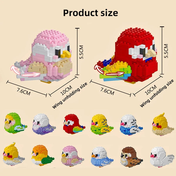 Planet Gates Creative DIY Cartoon Cute Birds, Parrots, Sparrows, Animal Building Blocks, Bird Assembly Model Toys, Home Decoration Gifts