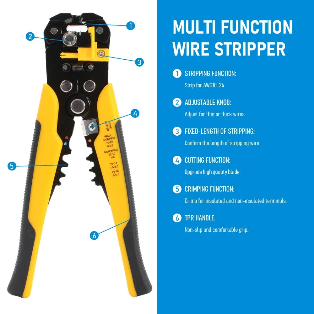 Planet Gates Crimper Cable Cutter Adjustable Automatic Wire Stripper Multifunctional Stripping Crimping Pliers Terminal Hand Tool