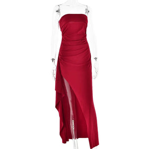 Planet Gates Cryptographic Off Shoulder Elegant High Rise Split Maxi Dress Club Outfits for Women Sexy Strapless Evening Dresses Ruched Gown