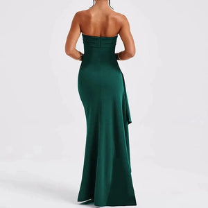 Planet Gates Cryptographic Off Shoulder Elegant High Rise Split Maxi Dress Club Outfits for Women Sexy Strapless Evening Dresses Ruched Gown