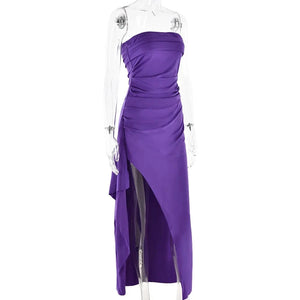 Planet Gates Cryptographic Off Shoulder Elegant High Rise Split Maxi Dress Club Outfits for Women Sexy Strapless Evening Dresses Ruched Gown