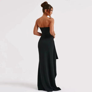Planet Gates Cryptographic Off Shoulder Elegant High Rise Split Maxi Dress Club Outfits for Women Sexy Strapless Evening Dresses Ruched Gown
