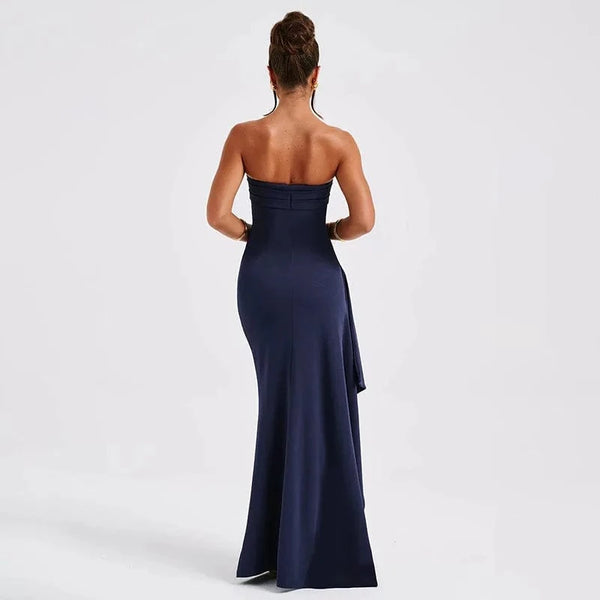 Planet Gates Cryptographic Off Shoulder Elegant High Rise Split Maxi Dress Club Outfits for Women Sexy Strapless Evening Dresses Ruched Gown