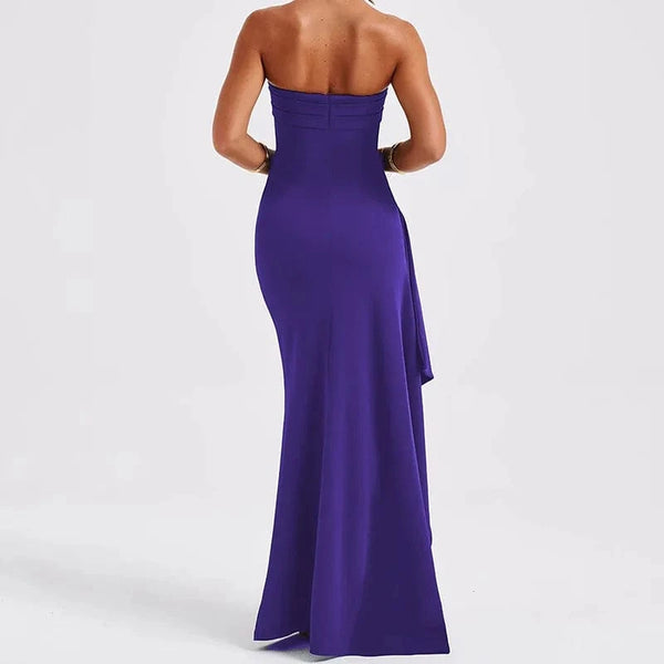Planet Gates Cryptographic Off Shoulder Elegant High Rise Split Maxi Dress Club Outfits for Women Sexy Strapless Evening Dresses Ruched Gown