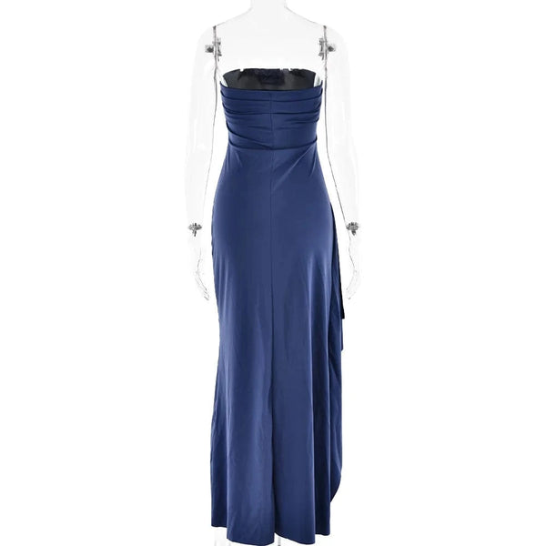 Planet Gates Cryptographic Off Shoulder Elegant High Rise Split Maxi Dress Club Outfits for Women Sexy Strapless Evening Dresses Ruched Gown