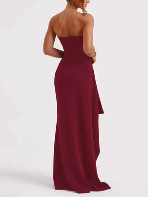 Planet Gates Cryptographic Off Shoulder Elegant High Rise Split Maxi Dress Club Outfits for Women Sexy Strapless Evening Dresses Ruched Gown