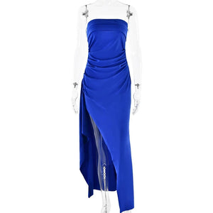 Planet Gates Cryptographic Off Shoulder Elegant High Rise Split Maxi Dress Club Outfits for Women Sexy Strapless Evening Dresses Ruched Gown