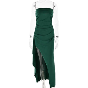 Planet Gates Cryptographic Off Shoulder Elegant High Rise Split Maxi Dress Club Outfits for Women Sexy Strapless Evening Dresses Ruched Gown