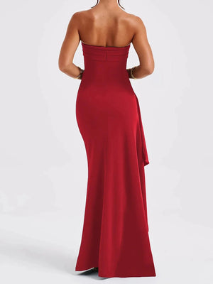 Planet Gates Cryptographic Off Shoulder Elegant High Rise Split Maxi Dress Club Outfits for Women Sexy Strapless Evening Dresses Ruched Gown