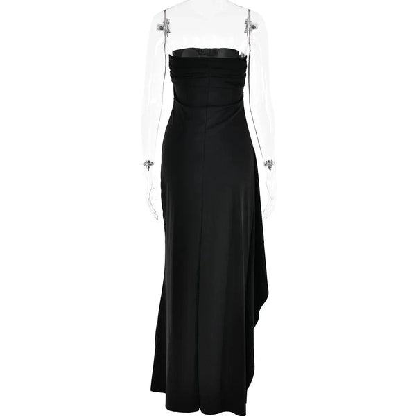 Planet Gates Cryptographic Off Shoulder Elegant High Rise Split Maxi Dress Club Outfits for Women Sexy Strapless Evening Dresses Ruched Gown