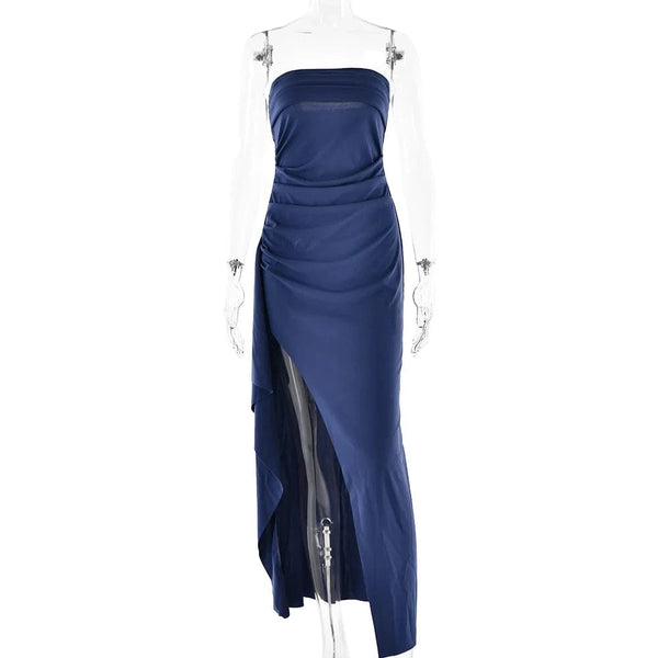 Planet Gates Cryptographic Off Shoulder Elegant High Rise Split Maxi Dress Club Outfits for Women Sexy Strapless Evening Dresses Ruched Gown