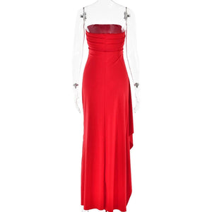 Planet Gates Cryptographic Off Shoulder Elegant High Rise Split Maxi Dress Club Outfits for Women Sexy Strapless Evening Dresses Ruched Gown