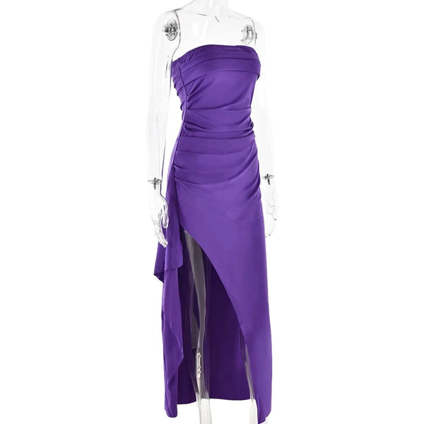 Planet Gates Cryptographic Off Shoulder Elegant High Rise Split Maxi Dress Club Outfits for Women Sexy Strapless Evening Dresses Ruched Gown