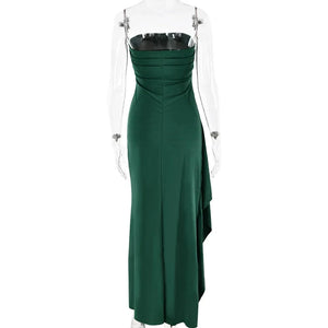 Planet Gates Cryptographic Off Shoulder Elegant High Rise Split Maxi Dress Club Outfits for Women Sexy Strapless Evening Dresses Ruched Gown
