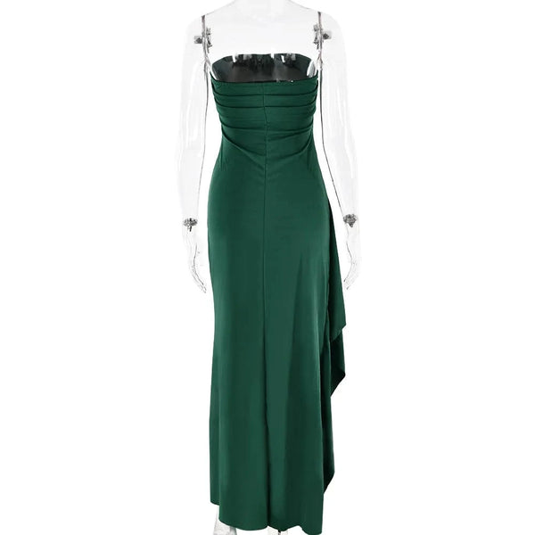 Planet Gates Cryptographic Off Shoulder Elegant High Rise Split Maxi Dress Club Outfits for Women Sexy Strapless Evening Dresses Ruched Gown