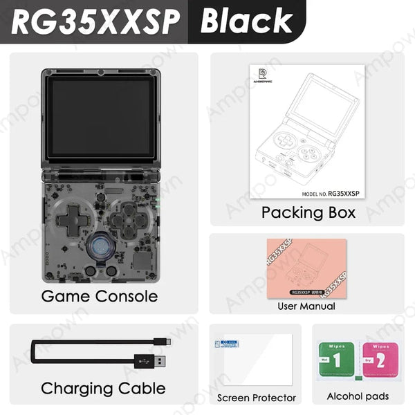 Planet Gates Crystal Black ANBERNIC RG35XXSP Flip Game Console 3.5'' IPS Screen Mini HDMI Output WiFi Bluetooth 4.2 E-book Linux Video Console Player Gifts