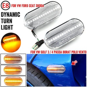 Planet Gates Crystal white 2PCS Led Dynamic Side Marker Turn Signal Light Sequential Blinker Light For VW Golf 3 4 MK3 MK4 Passat 3BG Polo 6N 9N Bora Vento
