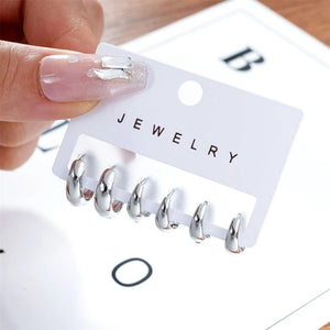 Planet Gates CS5791702JCC3 6pcs Set Chic Glossy Gold Plated Copper Metal Oval Huggie Hoop Earrings Set for Women Teens Daily Match Stackable Hoops Jewelry