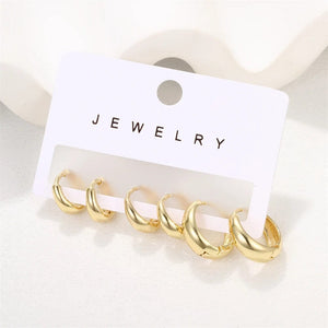 Planet Gates CS5791702JCC3 6pcs Set Chic Glossy Gold Plated Copper Metal Oval Huggie Hoop Earrings Set for Women Teens Daily Match Stackable Hoops Jewelry