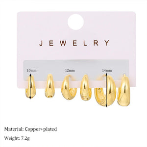 Planet Gates CS5791702JCC3 6pcs Set Chic Glossy Gold Plated Copper Metal Oval Huggie Hoop Earrings Set for Women Teens Daily Match Stackable Hoops Jewelry