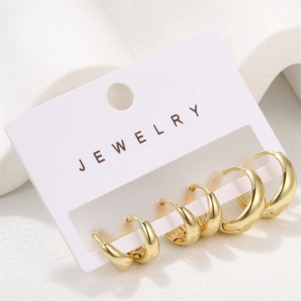 Planet Gates CS5791702JCC3 6pcs Set Chic Glossy Gold Plated Copper Metal Oval Huggie Hoop Earrings Set for Women Teens Daily Match Stackable Hoops Jewelry