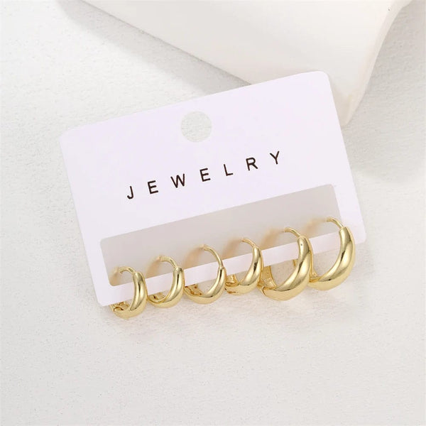 Planet Gates CS5791702JCC3 6pcs Set Chic Glossy Gold Plated Copper Metal Oval Huggie Hoop Earrings Set for Women Teens Daily Match Stackable Hoops Jewelry