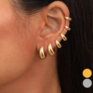 Planet Gates CS5791702JCC3 6pcs Set Chic Glossy Gold Plated Copper Metal Oval Huggie Hoop Earrings Set for Women Teens Daily Match Stackable Hoops Jewelry