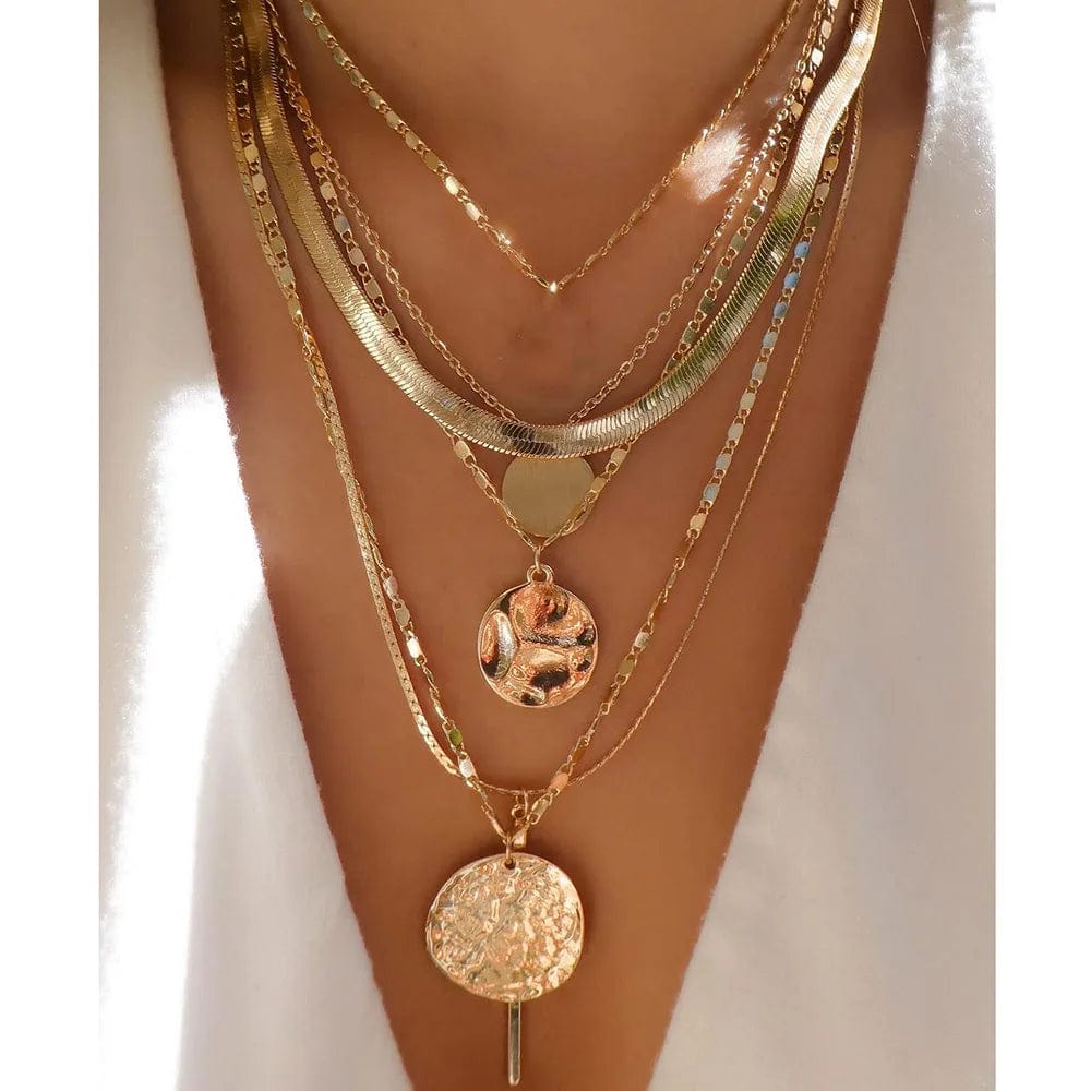 Planet Gates CS88988818 Vintage Gold Color Multiple Styles Necklace For Women Trendy Multi-Layer Disc Pendant  Necklaces New Tendyaces Set Jewelry Gifts