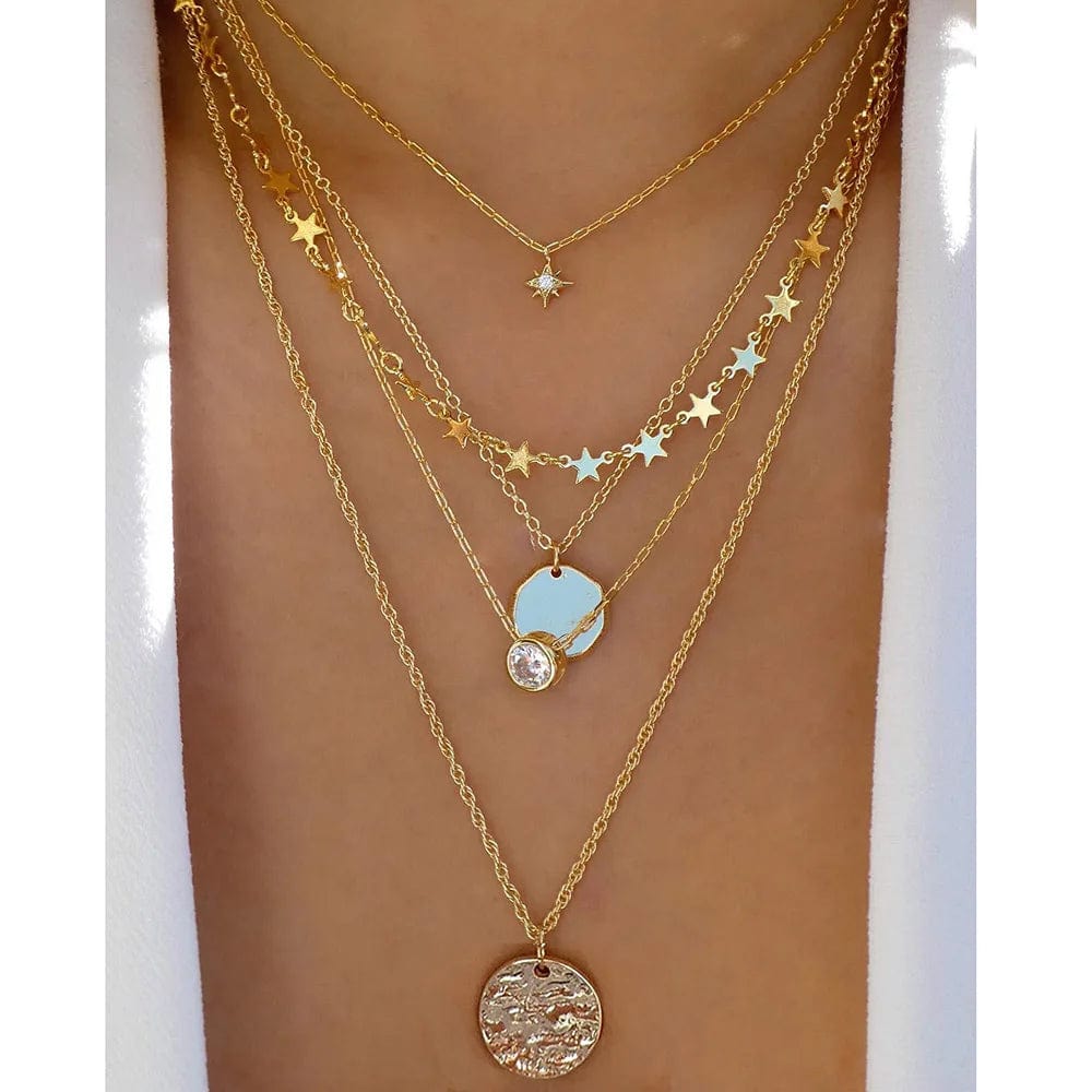 Planet Gates CS88988818 Vintage Gold Color Multiple Styles Necklace For Women Trendy Multi-Layer Disc Pendant  Necklaces New Tendyaces Set Jewelry Gifts
