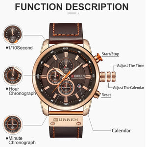 Planet Gates CURREN Brand Watch Men Leather Sports Watches Men's Army Military Quartz Wristwatch Chronograph Male Clock Relogio Masculino