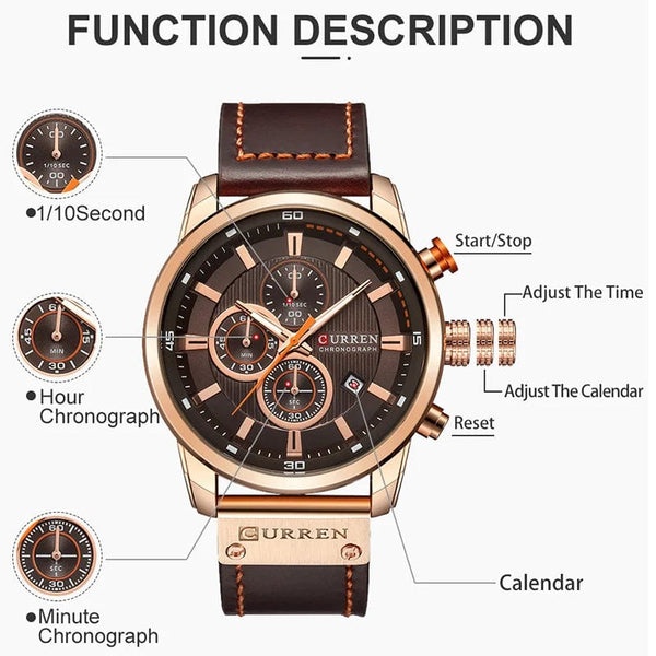 Planet Gates CURREN Brand Watch Men Leather Sports Watches Men's Army Military Quartz Wristwatch Chronograph Male Clock Relogio Masculino