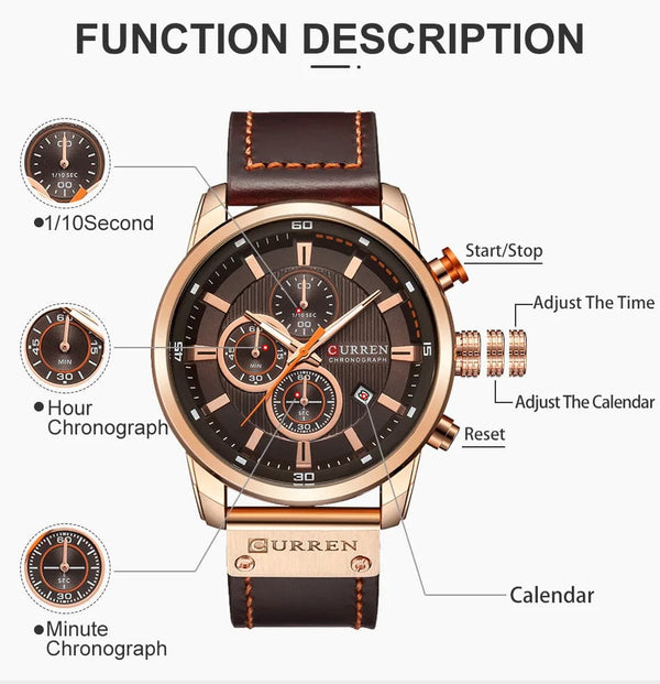 Planet Gates CURREN Brand Watch Men Leather Sports Watches Men's Army Military Quartz Wristwatch Chronograph Male Clock Relogio Masculino