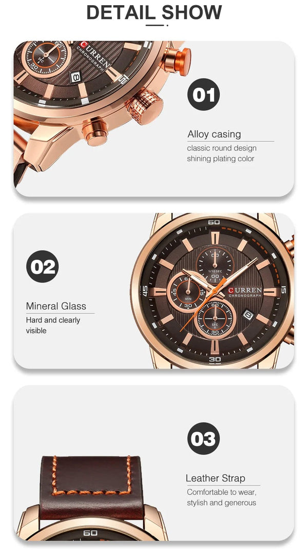 Planet Gates CURREN Brand Watch Men Leather Sports Watches Men's Army Military Quartz Wristwatch Chronograph Male Clock Relogio Masculino